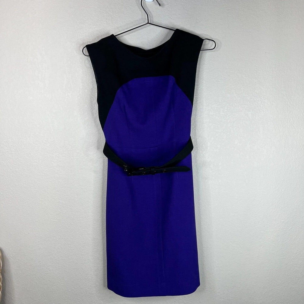 Milly Ella Sheath Dress Size 6 Blue Black Colorblock Belted Knee Length Career